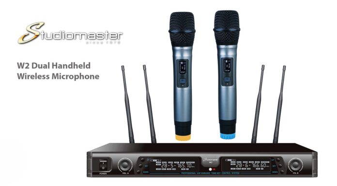 Dwa bezprzewodowe mikrofony i odbiornik rack za około 2100 zł. Studiomaster W2 Studiomaster W2 Dual Handheld Wireless Microphone